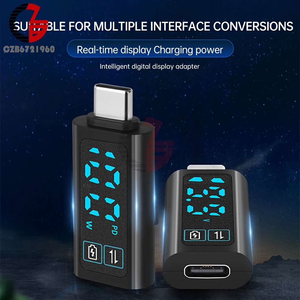 DC 5-24V 2A Voltmeter Power Meter Digital Conversion Head PD100W Fast Charging Adapter USB Type-C Connector Data Transafer