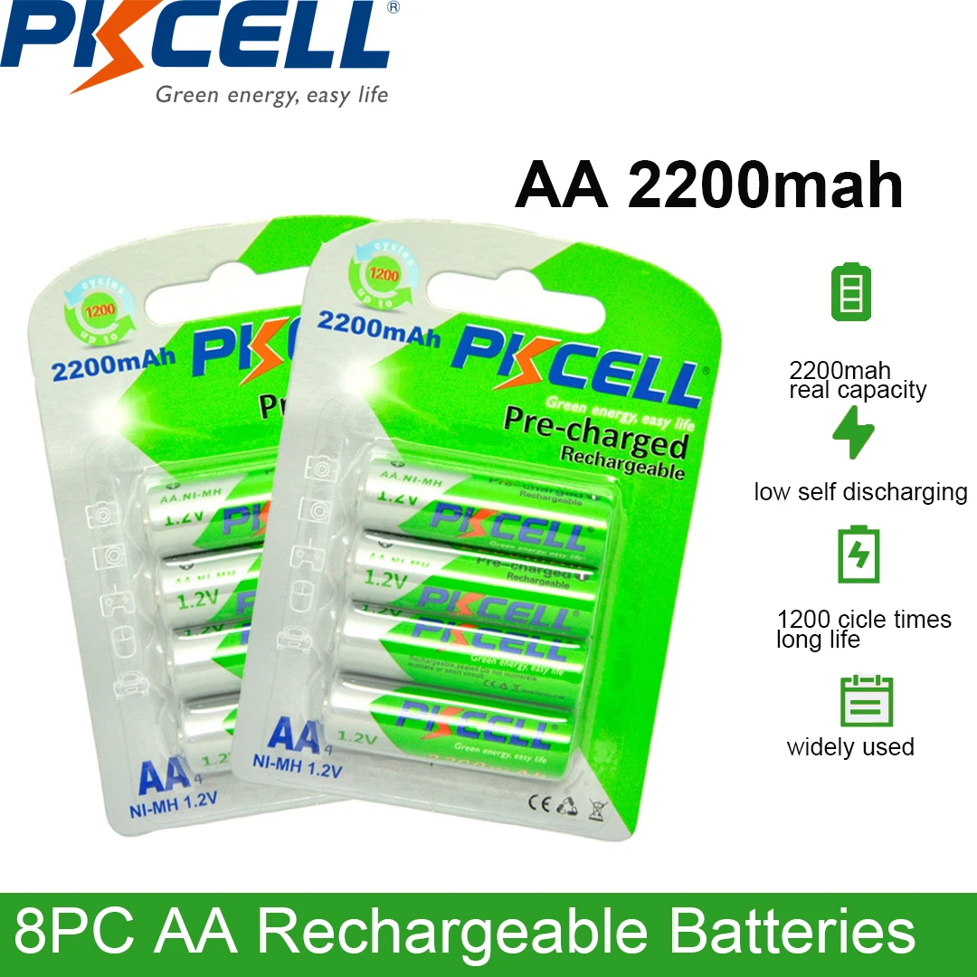 PKCELL-pilas AA recargables de 1,2 v, pilas NI-MH,batería recargables caja de 2 pilas para ratón, juguetes de control remoto, 8 unidades