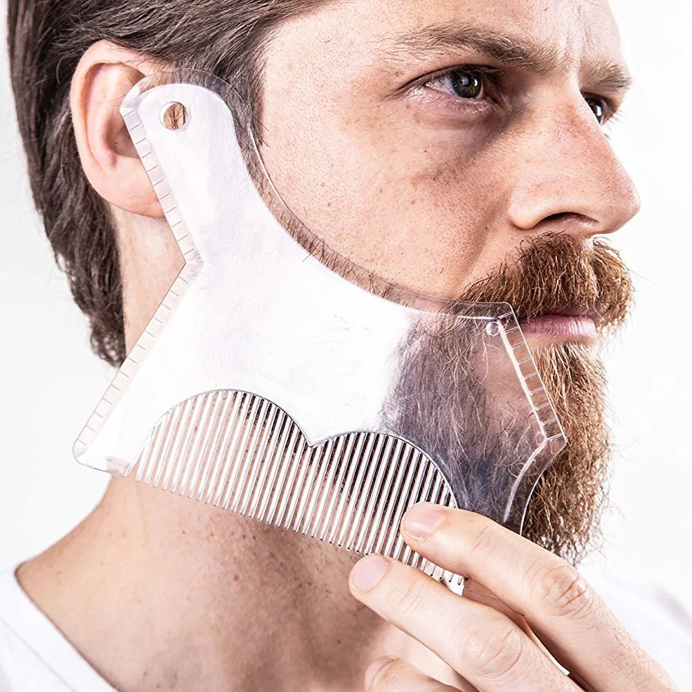 Modello per barba da uomo Pettine per styling barba multifunzionale all-in-one Strumenti creativi per modellare stencil per barba per peli del viso toastati