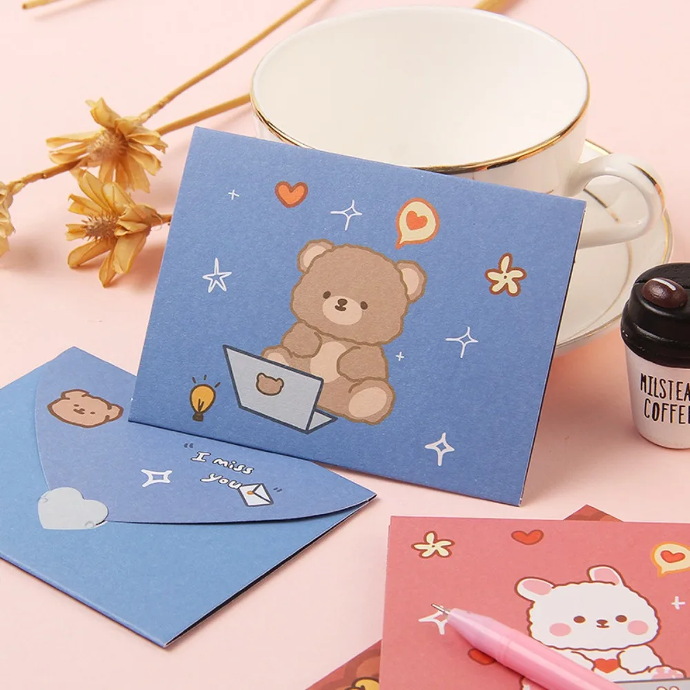 Tarjeta de felicitación de dibujos animados Ins, sobre de agradecimiento con bendición, postal, papel de carta, hermosa tarjeta de felicitación plegable, regalo de Año Nuevo
