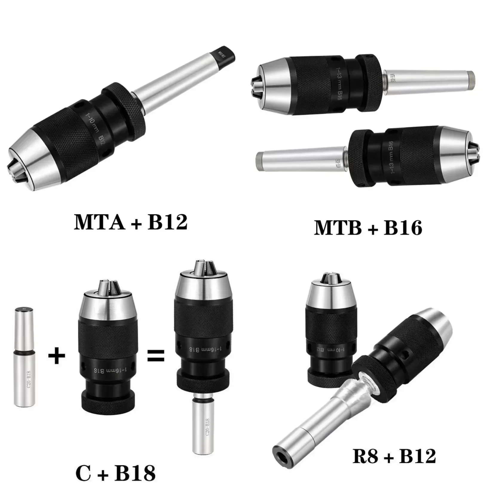 B10 B12 B16 B18 B22 Samozaciskowy uchwyt wiertarski MT1 MT2 MT3 MT4 C6 C8 C12 C16 C20 R8 Morse Uchwyt wiertarski Tokarka 1-10 1-13mm 1-16mm