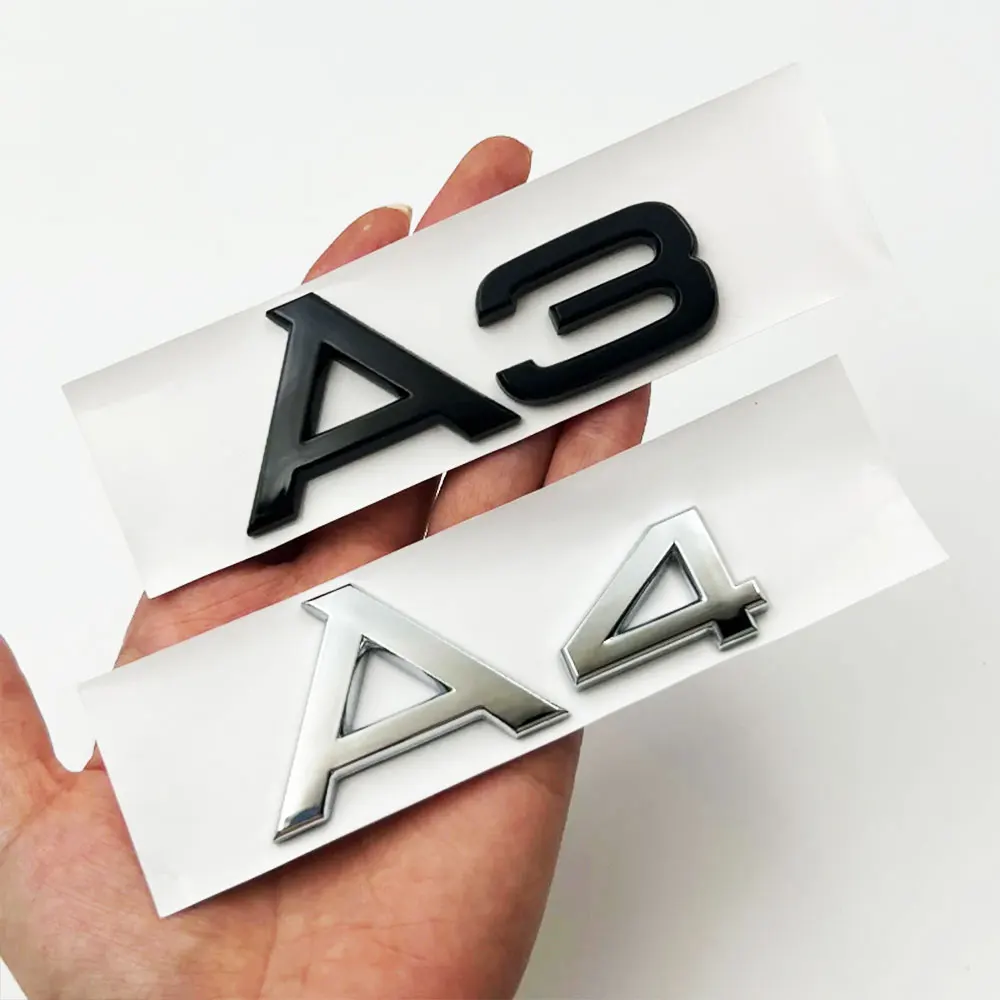 Emblema de números y letras para maletero de coche, ABS 3D, cromado, negro brillante, para A1, A3, A4, A5, A6, A7, A8, tapa de maletero de coche, placa con nombre, pegatina