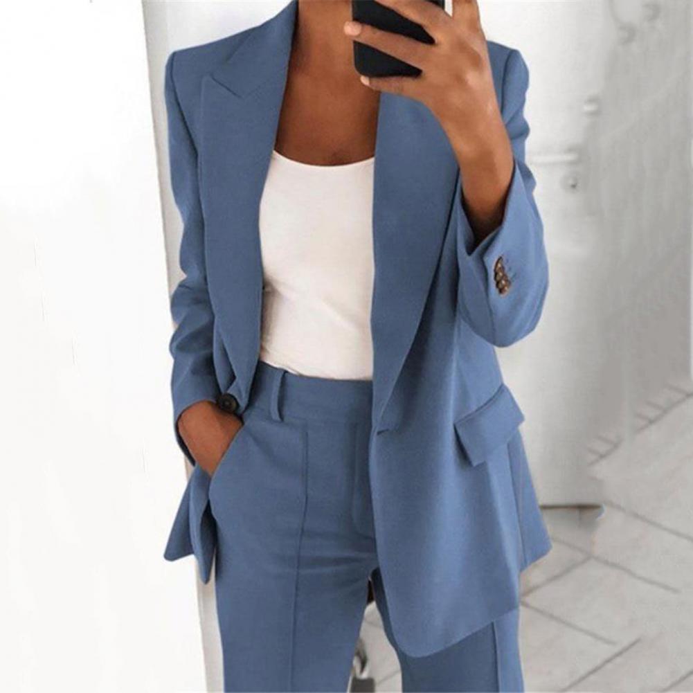 Turndown Collar Women Blazer Long Sleeve Buttons Blazer for Dating Suit Jacket Solid Color Women's Coat