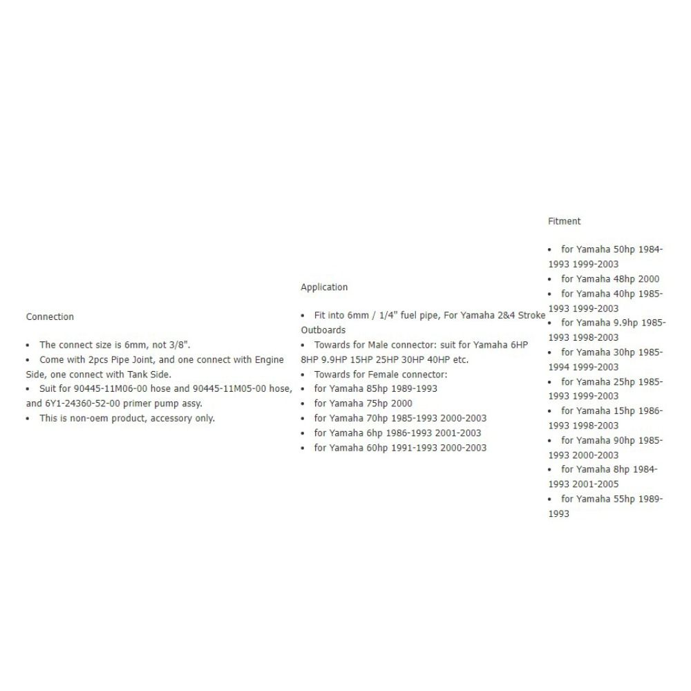 Conector de linha de combustível de popa para yamaha, acessórios para barco a motor, 1/4 6mm macho 5/16 8mm fêmea, encaixe de mangueira, adaptador de junção