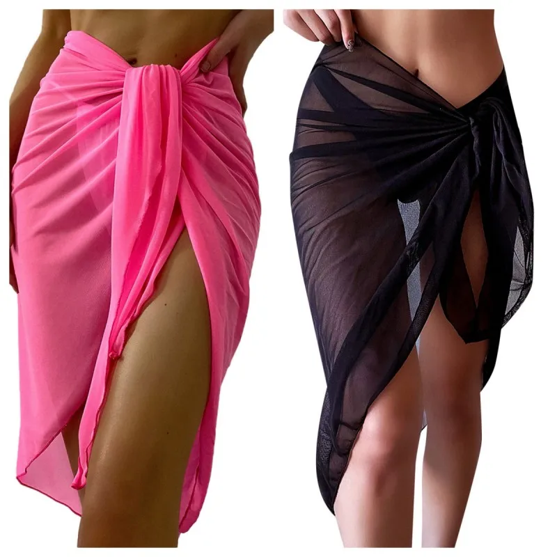Sheer Wrap noeud taille maillot de bain couvrir jupe été robe de plage Wrap Bikini enveloppes écharpe maillots de bain couverture Ups femmes Bikini châles