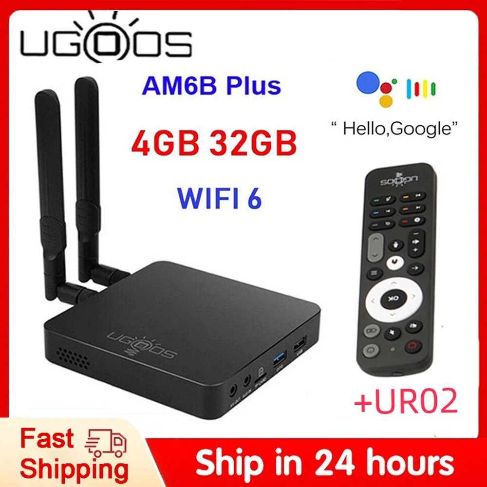 Ugoos AM6B Plus WIFI6 Amlogic S922X-J 2,2 GHZ Android 9 TV BOX LPDDR4 4GB RAM 32GB ROM 4K reproductor multimedia 2,4/5G 1000M decodificador