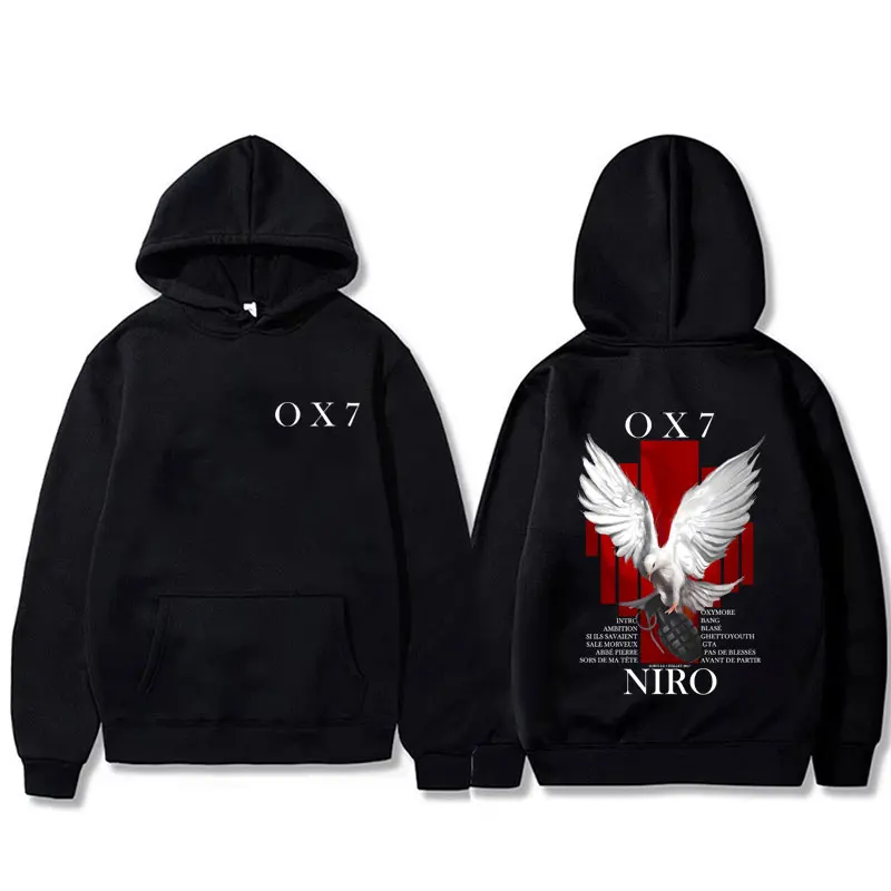 Sudadera con capucha gráfica del rapero Niro OX7 para hombre y mujer, moda Hip Hop, sudadera de música Pop, Jersey informal de algodón Vintage, sudaderas con capucha