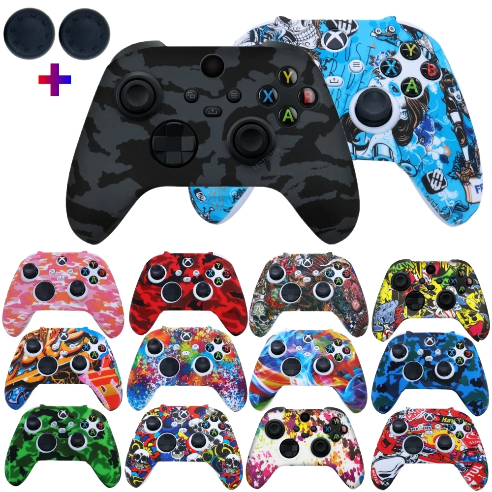 Gamepad Cases Soft Silicone Cover Anti-slip Protective Skin Case For Xbox Series X/S Controller Joystick With 2PcsThumb Grip Cap