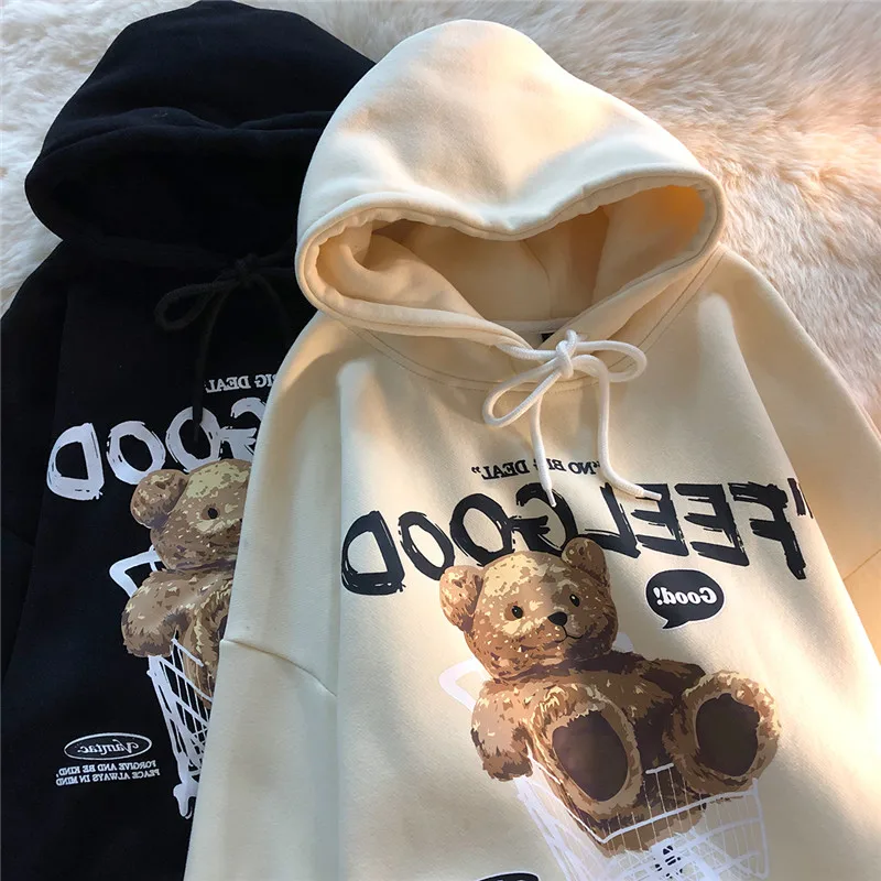 Brown Bear hombres y mujeres Casual sudaderas con capucha de gran tamaño jerseys de manga larga espesar pareja Sudadera con capucha suéter de terciopelo ropa de pareja