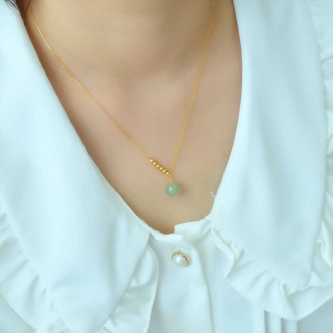 สร้อยกระดูกไหปลาร้าเงิน S925จี้หยก Hetian จี้เครื่องรางหินธรรมชาติจี้เครื่องรางเครื่องรางผู้หญิงเครื่องประดับสาวทันสมัย