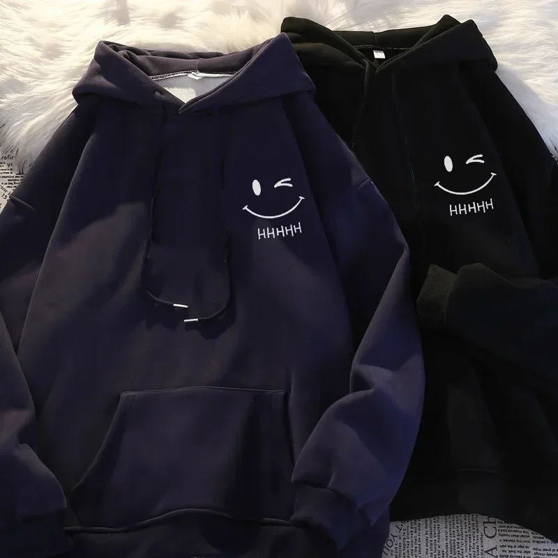 Masculino rosto sorridente engraçado moda casal camisola com capuz americano pesado solto engrossado cashmere meninos moletom com capuz pulôver topo