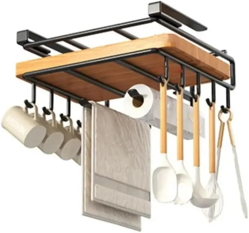 Ganci per rack per organizer da cucina sotto l'armadio, asciugamani di carta, stracci, tagliere, supporto per coperchio, ripiano portaoggetti