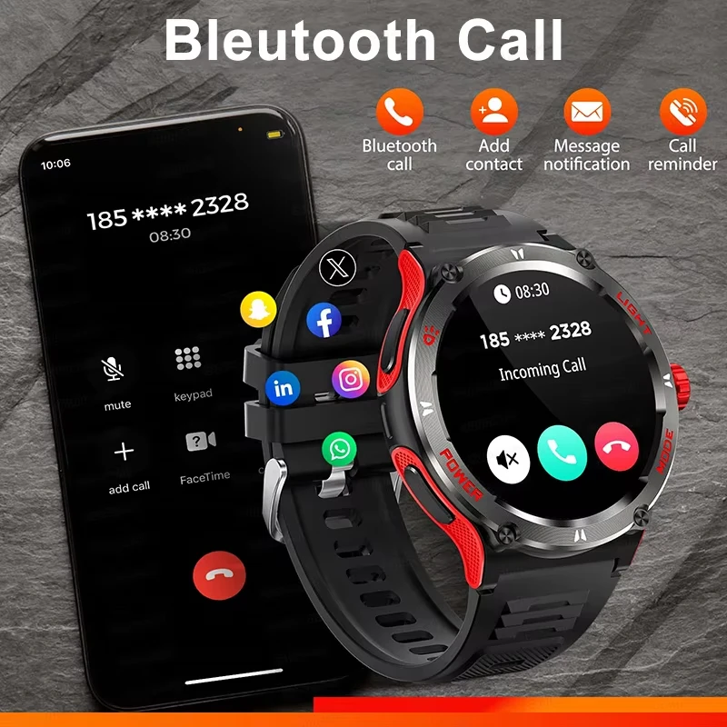 男性用の頑丈なミリタリースマートウォッチ,GPS,Bluetooth通話,500mAh, 3気圧,防水,屋外,Huawei, Xiaomi,2022