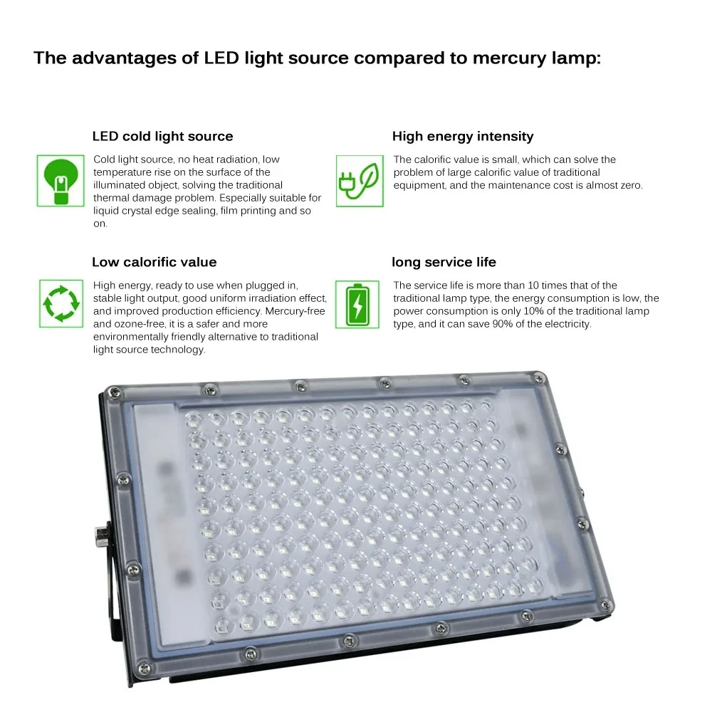 100W 300W purple light 365nm 395nm 405nm UV curing lamp fluorescent detection lamp shadowless glue curing lamp green oil resin