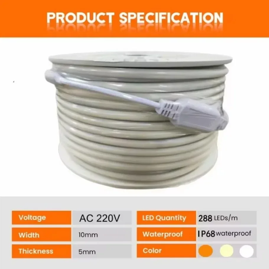 30 M 220V COB LED Light Strip IP68 เทปกาวกันน้ํา EU Plug Flex ซิลิโคนหลอดโคมไฟสําหรับบ้านสวนกลางแจ้งแสง