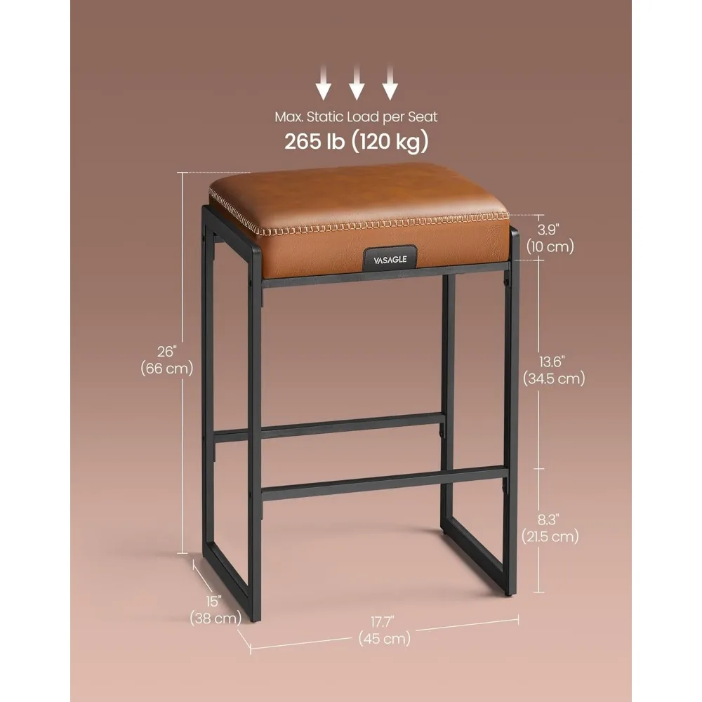 EKHO Collection - Bar Stools Set of 2, Counter Height Bar Stools, Synthetic Leather with Stitching, Mid-Century Modern Counter