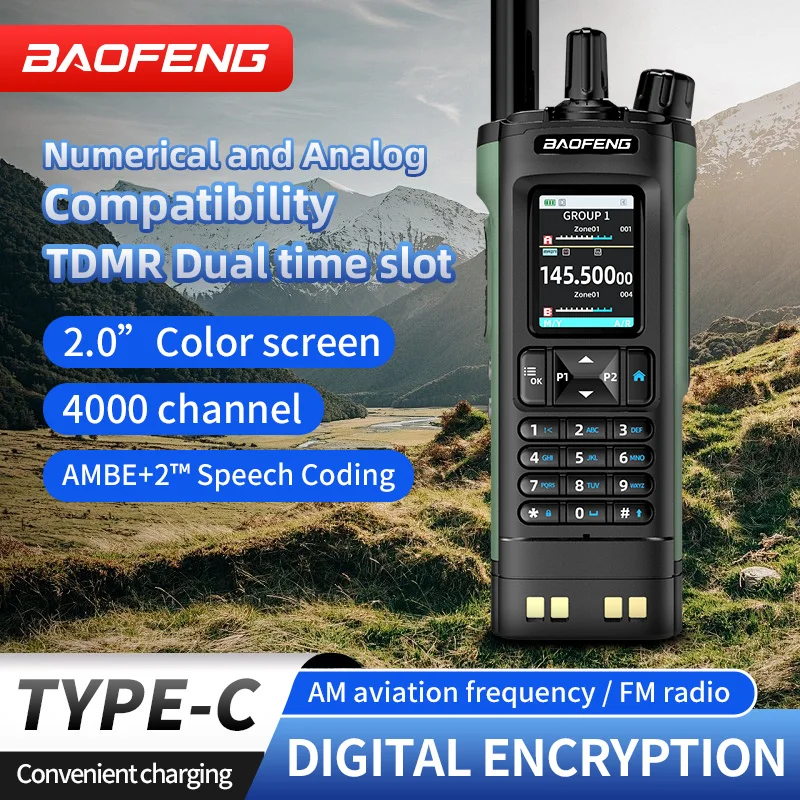 2025 Baofeng DM-32UV 10W DM-32 DMR Dual Mode GPS Long Range Walkie Talkie Air Band AM FM Two Way Radio for Outdoor Hunting