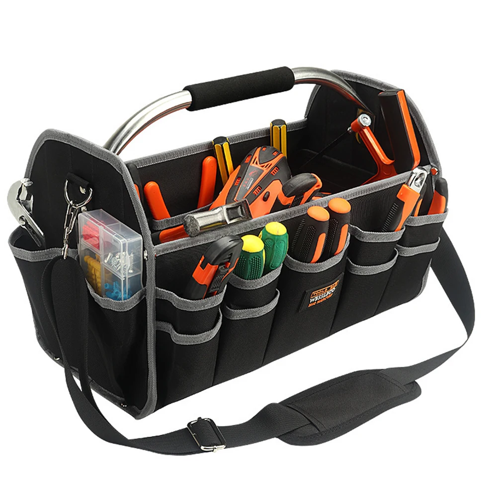 16 Inch Heavy Duty Electrician's Tool Bag Large Capacity Woodworking Handbag Toolbag Open Top Softsided Storage Organizer