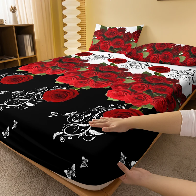 1 lençol simples e moderno com estampa de borboleta e flor de planta fosca, capa de cama impressa para quarto, roupa de cama (excluindo fronhas)