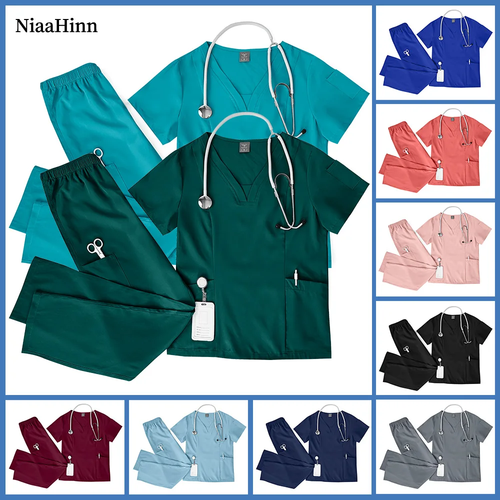 Niaahinn Scrubs Uniformen Sets Großhandel Medizinische Peeling Stretch Anzug Gesundheits Pflege Uniform Unisex Chirurgische Uniformen Frau Männer