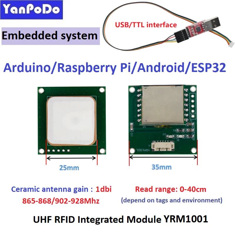 Mini módulo RFID UHF integrado, lector de tarjetas de Control de acceso Raspberry Pi, antena de 0-5,5dbi, lector de módulo RFID integrado
