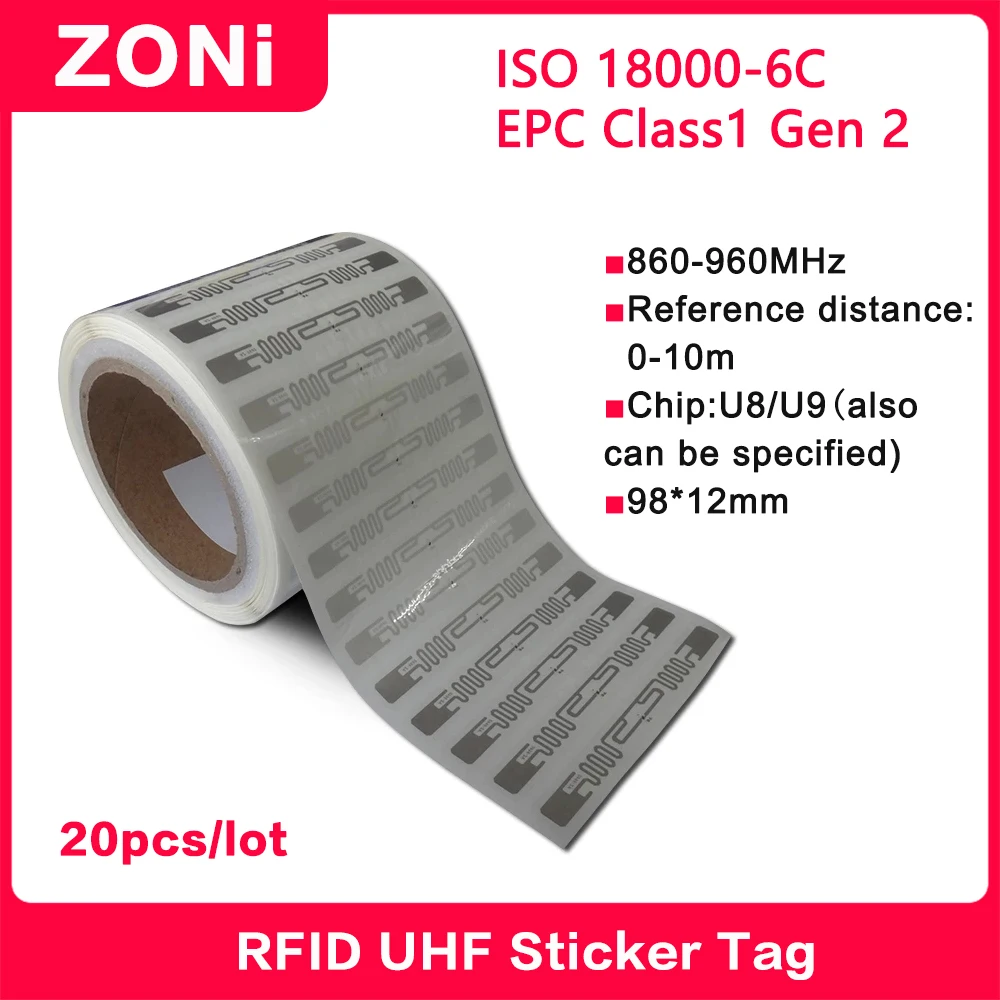 20 шт., ярлыки RFID с влажной инкрустацией, 860-6C, 960-915 МГц