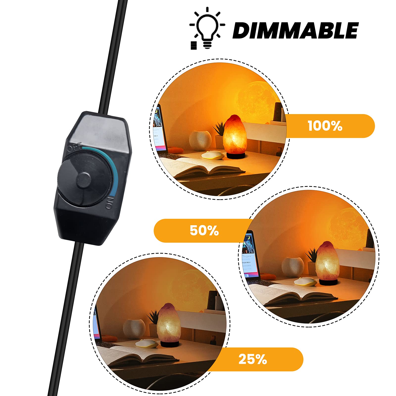 Lampensockel 1,8 m E14-Halter Netzkabel mit T20-LED-Birne Strom-Dimmer-Schalterkabel für Himalaya-Salzlampe EU-Stecker