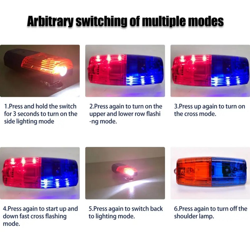 LED 赤青注意緊急警察ライト点滅ショルダーランプ USB 充電式ショルダー警告安全トーチバイクテールランプ