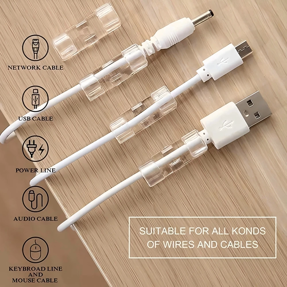 20/40PCS Organizzatore di cavi Clip Gestione dei cavi Gestore dei cavi Supporto del cavo Linea dati di ricarica USB Avvolgitore della bobina Gancio a parete
