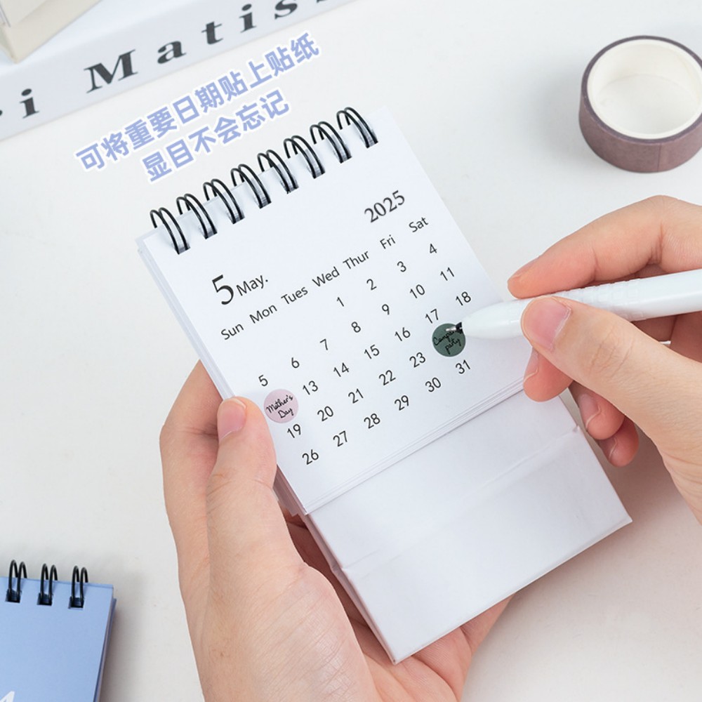 2024 2025 Englischer Mini-Tischkalender, Büro- und Schreibwarenbedarf, Tischkalender mit Aufklebern, täglicher Memo-Kalender, Planer