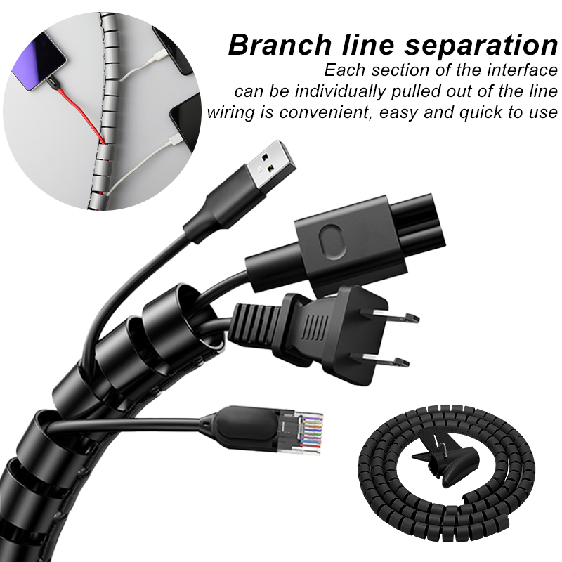 2M Cable Wire Protector Cable Organizer Management Wire Winder Pipe Flexible Wire Wrap Line Coiled Tube Office Cord Sleeve Cover