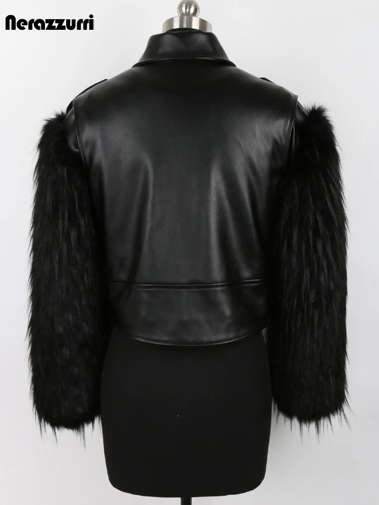 Nerazzurri Winter Dicke Warme Kühle Kurze Weiß Leder Biker Jacke mit Faux Pelz Innen und Langarm Runway Designer Mode