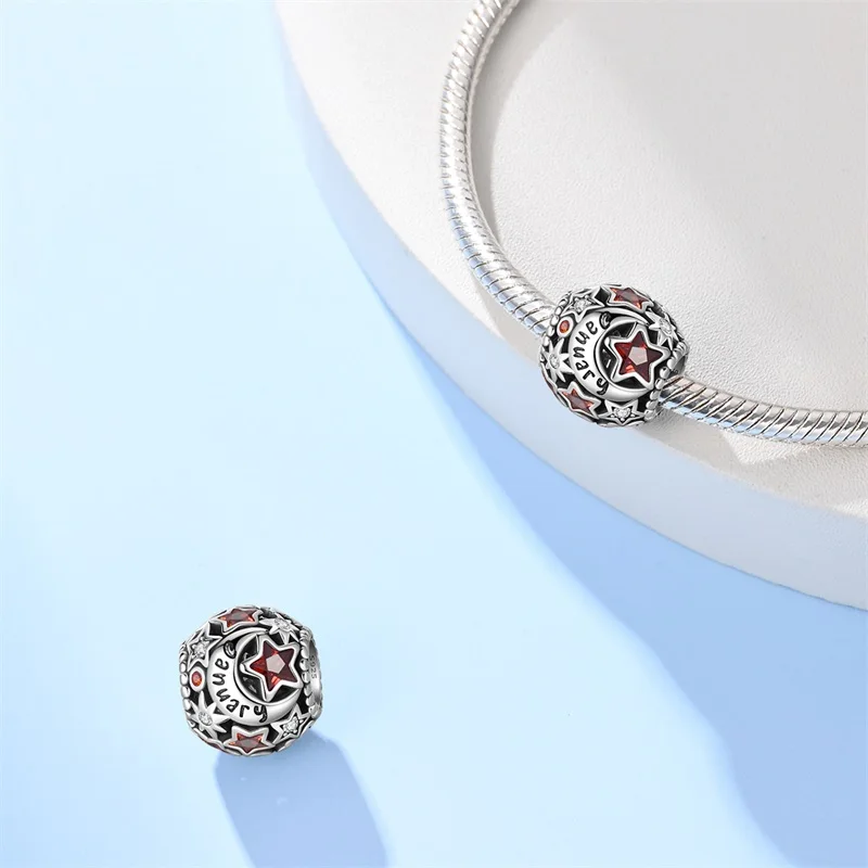 Nuove perline per collana con pietre portafortuna commemorative in argento sterling 925 lucide adatte per braccialetti, perline, regalo di compleanno femminile