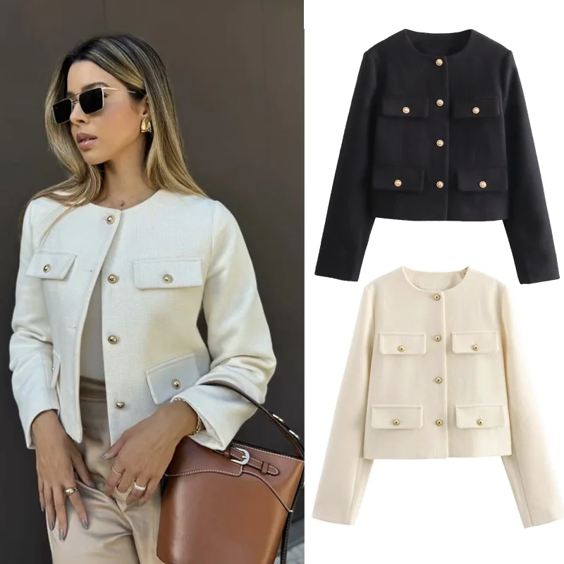 Muyer 2025 recortado tweed jaqueta mulher casaco botão manga longa jaquetas elegantes para mulheres casacos curtos moda nova em outerwears