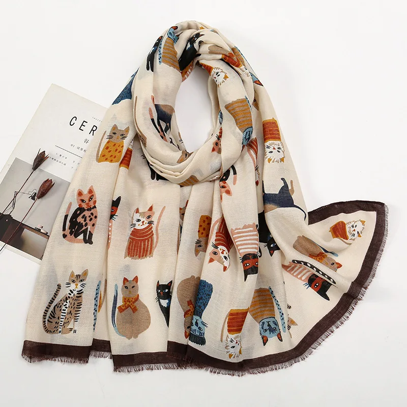 Dachshund Dog Cat Pattern Fringe Viscose Shawl Scarf Women Print Soft Versatile Coldproof Scarfs And Wraps Pashmina Muslim Hijab