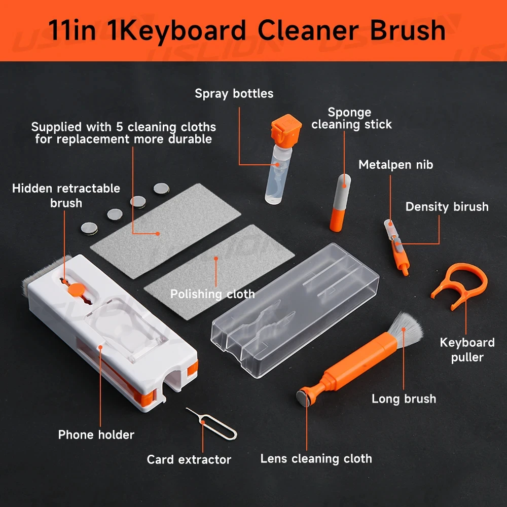 11 In 1 MULTI FUNCTION COMBINATION ชุดทําความสะอาดคีย์บอร์ดแบบพกพาชุดหูฟังคอมพิวเตอร์โทรศัพท์กล้องแท็บเล็ตซิมการ์ด EJECTOR Keycap