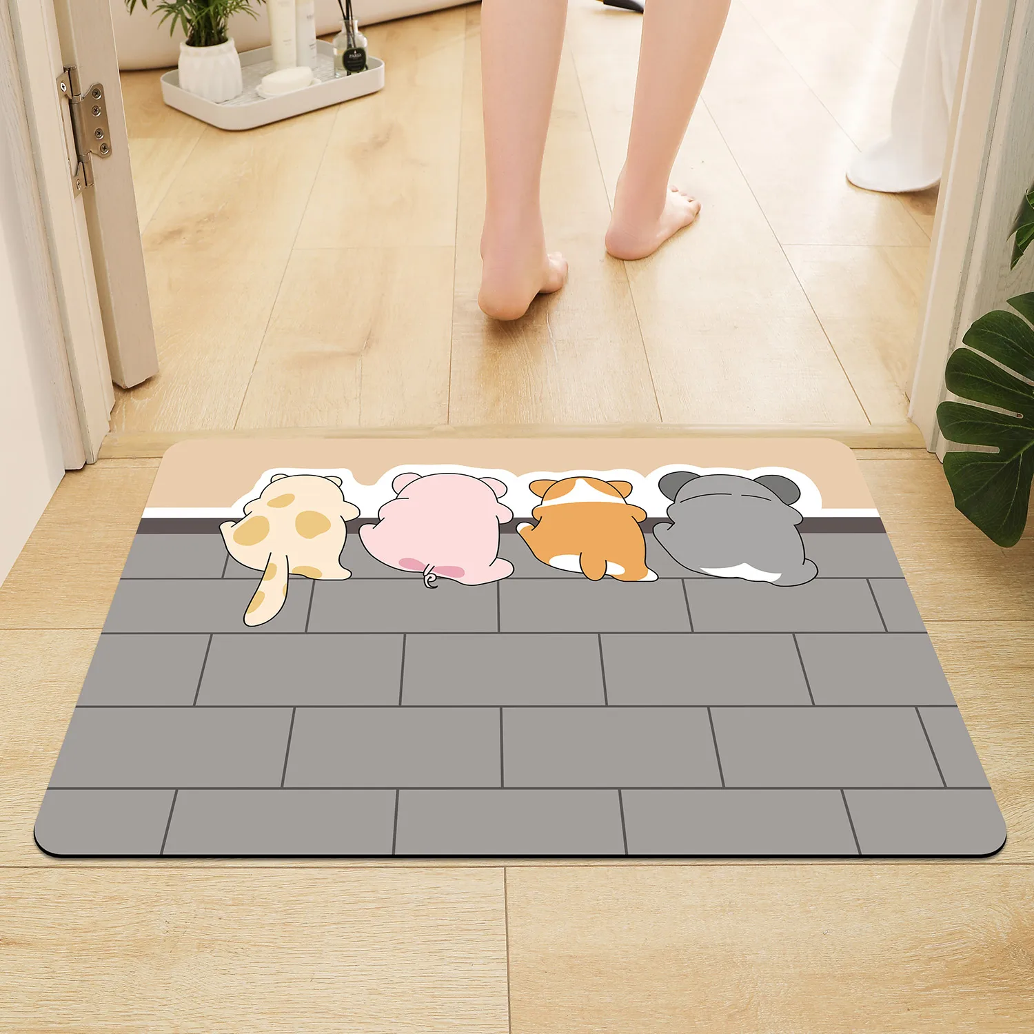 Alfombra de suelo de barro diatomeas suave para baño de dibujos animados, alfombrilla absorbente para pies para baño, lavabo, alfombrilla para dormitorio, alfombra