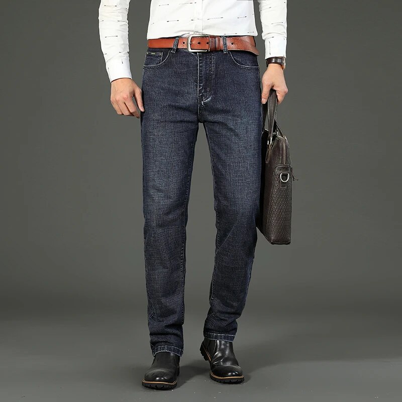 Wthinlee, nuevos pantalones vaqueros de negocios para hombres, pantalones vaqueros informales rectos elásticos a la moda, pantalones vaqueros clásicos azules y negros para trabajo, ropa de marca masculina