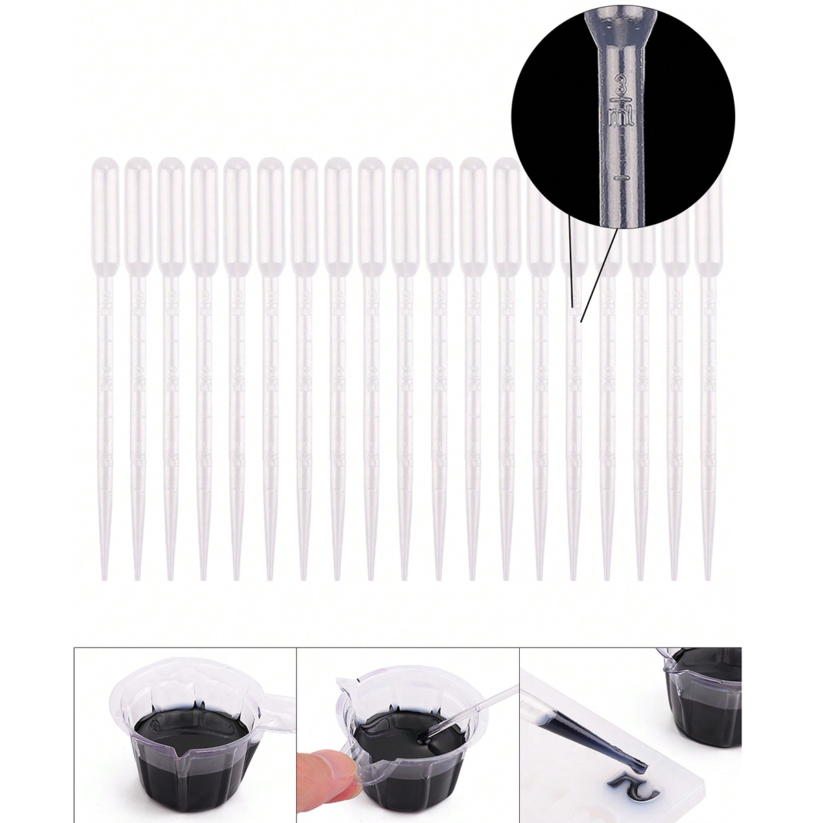 เรซินพลาสติกเครื่องมือ 20/50/100Pcs 3ML Disposable Squeeze Transfer Pipettes สําหรับแม่พิมพ์ซิลิโคน UV EPOXY เรซิ่นหัตถกรรมเครื่องประดับทํา