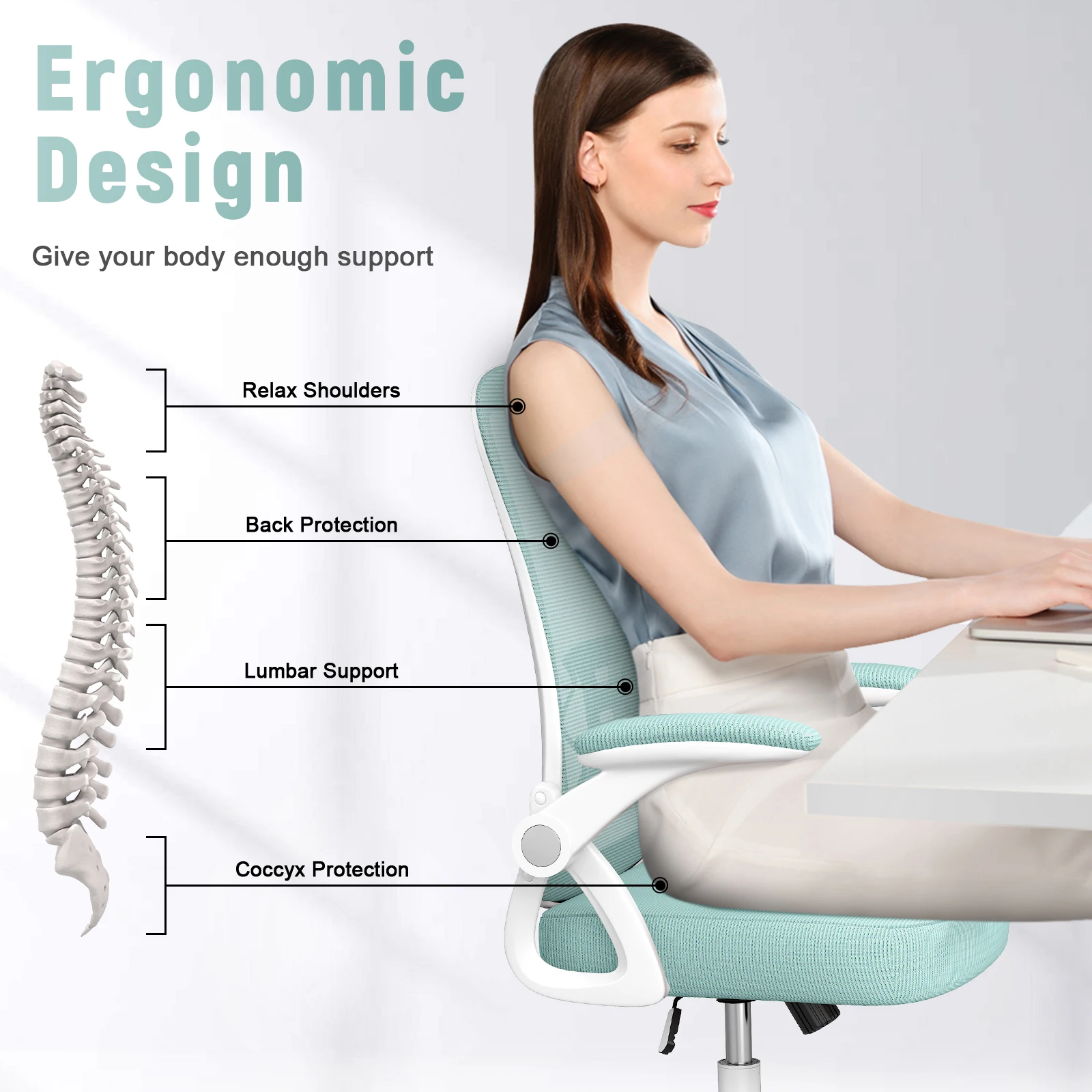 Cadeira ergonômica do escritório com apoio lombar, Cadeira executiva de encosto alto, Cadeira giratória, Cadeira de tarefas do computador, Mesh Gaming Chair