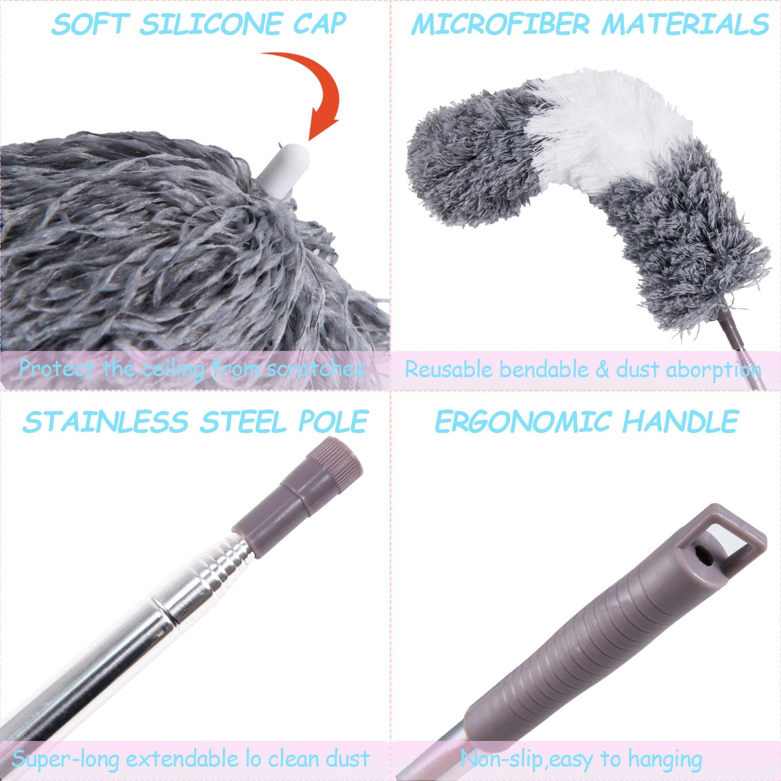 Telescopic Washable Duster Long Extendable 250 cm Multifunctional Microfibre Brush Gap Mop for Spider Web Remover Dust Cleaning