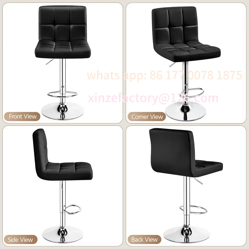 Bar Stools Set of 4, PU Leather Swivel Barstools, Height Adjustable Counter Chairs, Modern Stools with Back for Bar Kitchen
