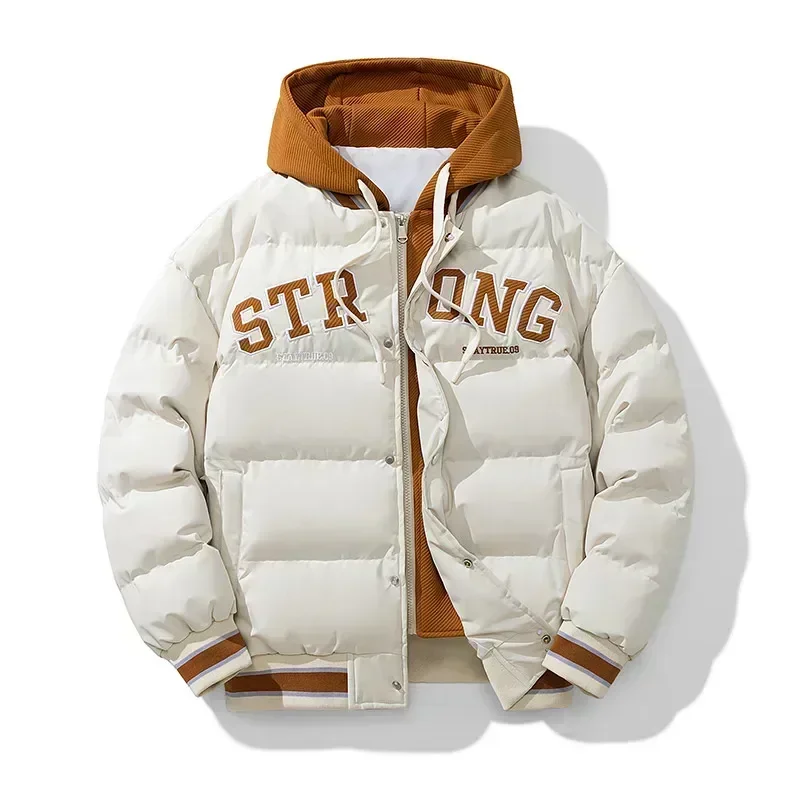 Jaqueta juventude masculina com zíper nova jaqueta streetwear à prova de vento moda jaqueta com capuz parkers inverno grosso casaco de algodão térmico masculino