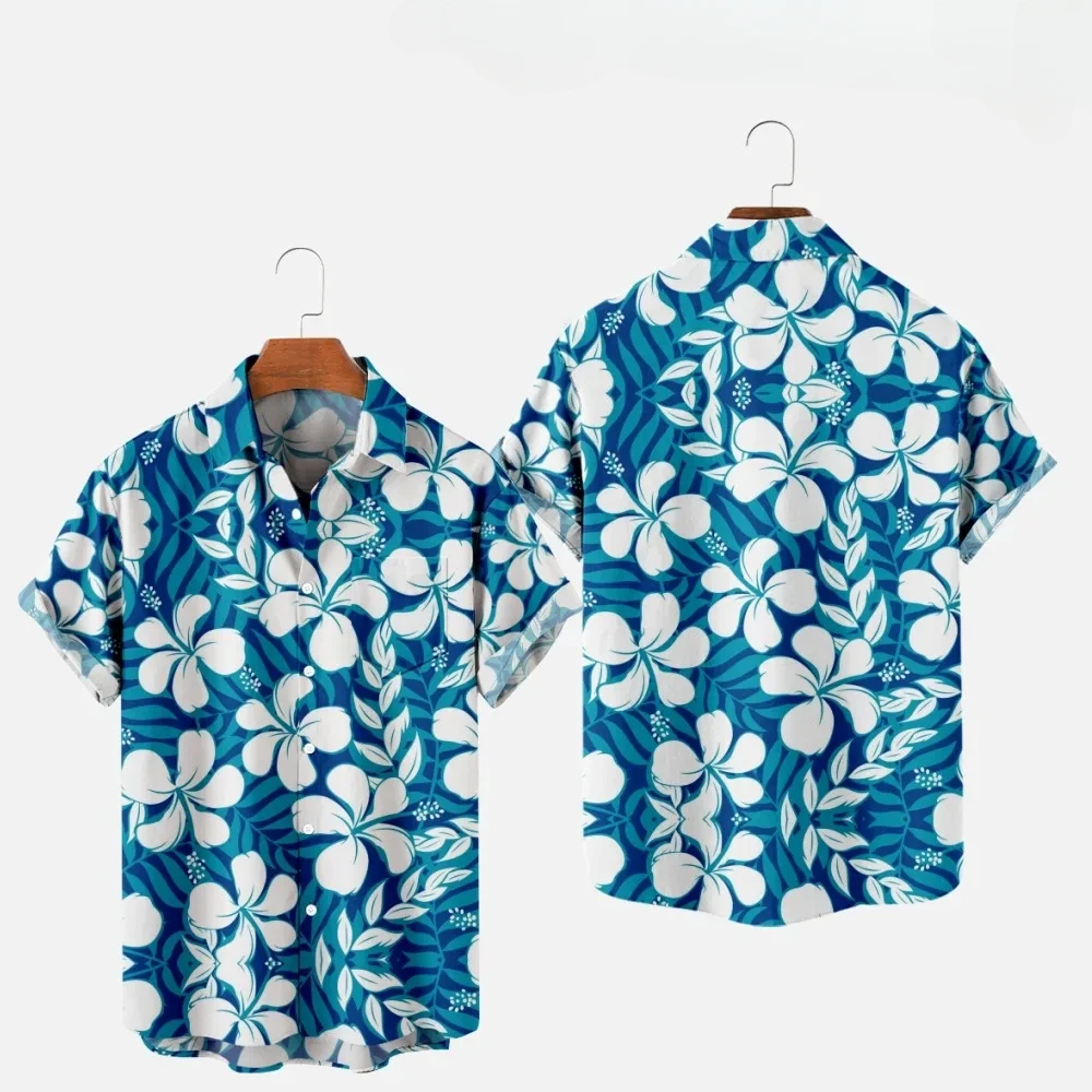 T-shirt estive alla moda da uomo Stampa hawaiana 3D Camicie casual comode con un bottone Camicie oversize da spiaggia a maniche corte