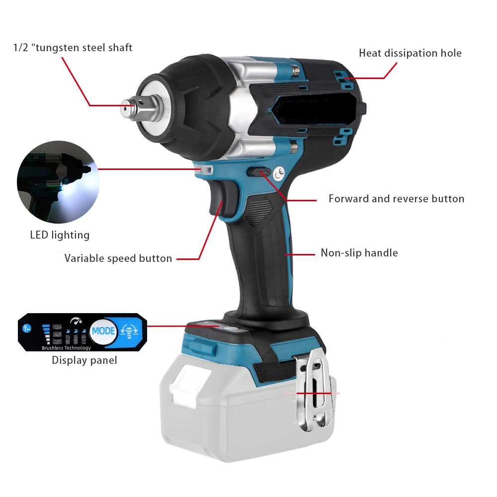 1/2 "ブラシレス電動インパクトレンチ 2800N.M トルク除去ネジナットドライバーホーム電動工具マキタ 18V バッテリー