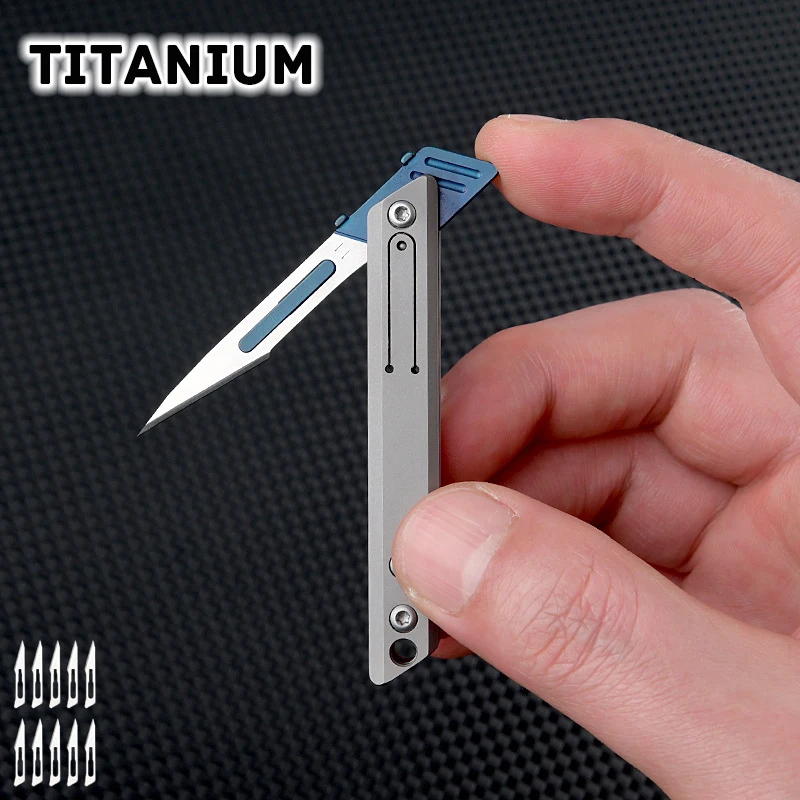 Titanium Alloy Mini Utility Knife Quick Open Scalpel Knife Keychain Pocket Folding Knife Selfdefense Tool Replaceable NO.11 Blad