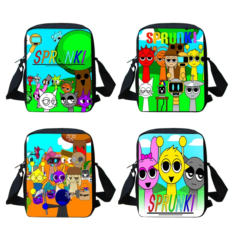 Ragazzi e ragazze Cartoon Anime Sprunki Borsa a tracolla stampata Borsa per telefono tote casual per bambini Borsa per la spesa per uomo e donna Miglior regalo di compleanno
