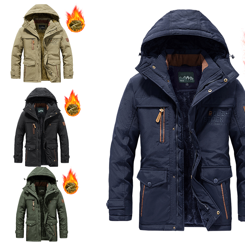 Parkas d'hiver pour hommes, veste rembourrée en coton, Extra chaleur, Extra graisse, mi-longue, multi-poches, manteaux d'hiver