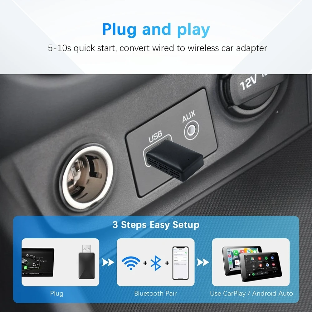 NEW Wireless CarPlay Android Auto Wireless Adapter Smart Mini Box Plug And Play WiFi Fast Connect Universal