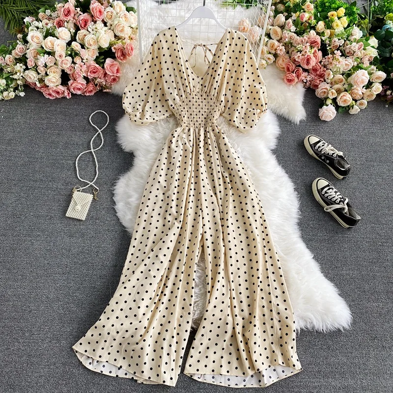 V-Hals Sexy Dolman Mouwen Taille Slanke Polka Dot Print Jumpsuit Vrouwen Wijde Pijpen Broek Jumpsuit